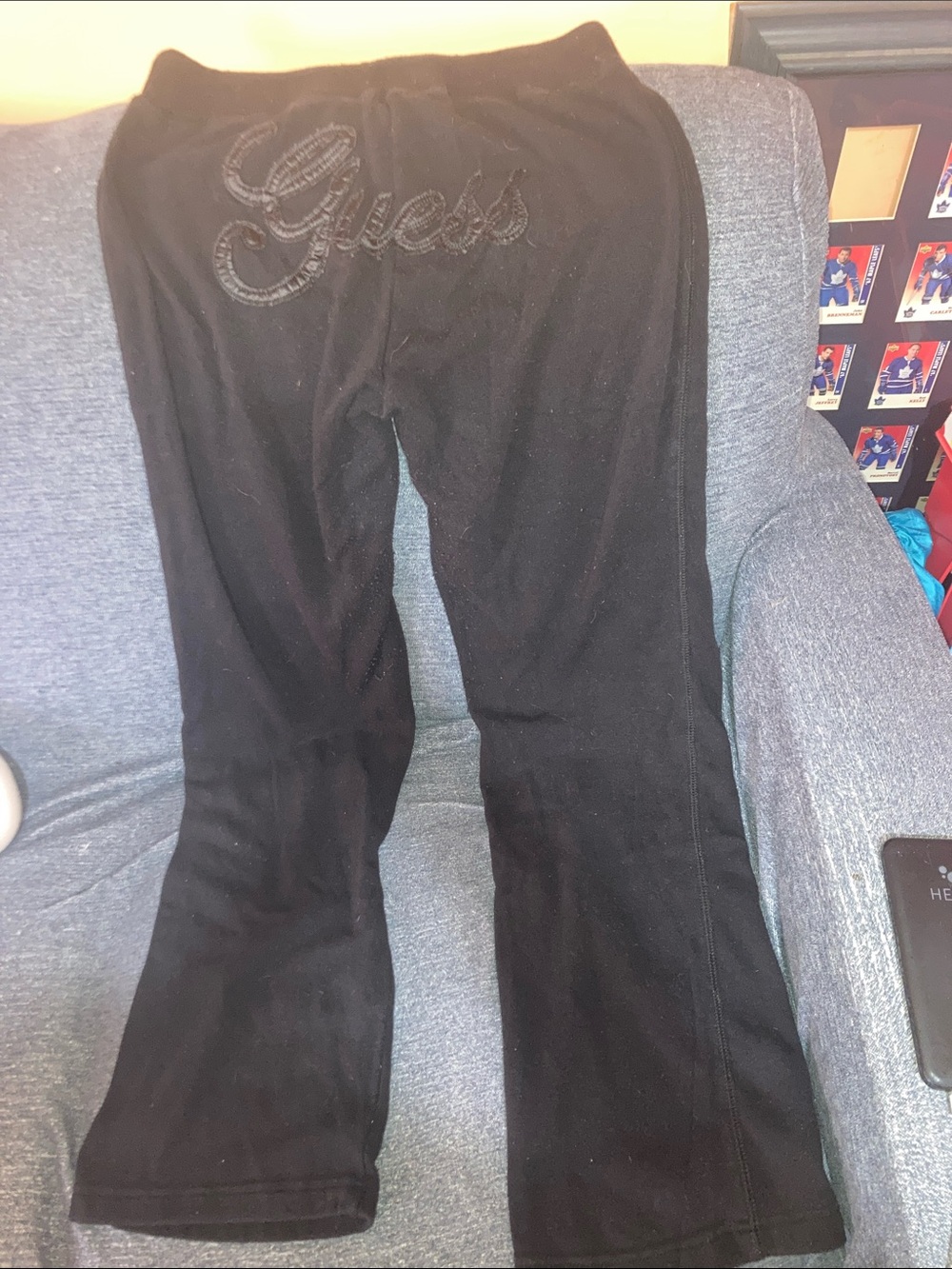 Guess Black Velour Logo Lounge Pants